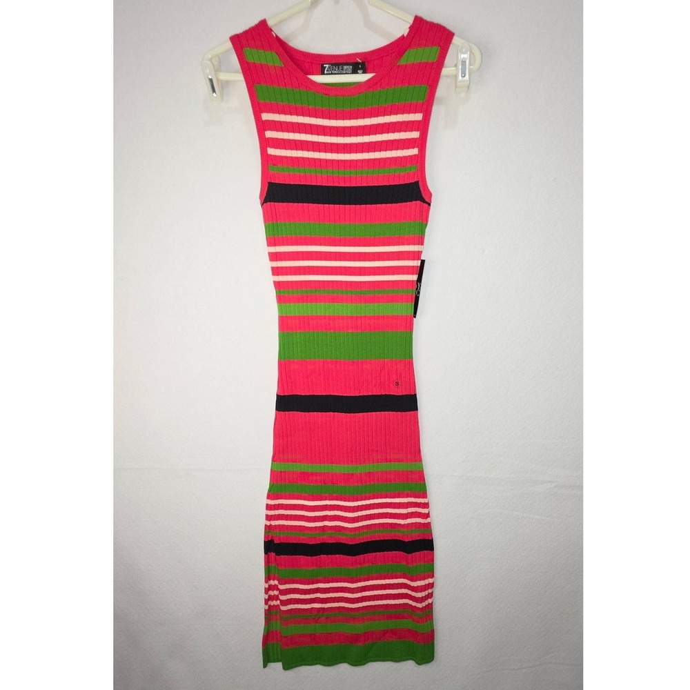 New York & Company 7th Avenue Striped Ribbed Knit Sleeveless Midi Dress Small